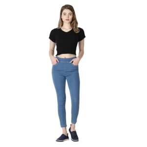 4Flies Women’s Denim Lycra Jeggings – Stretchable Slim Fit Ankle-Length Pants for Casual, Office & Travel Wear – Stylish & Comfortable