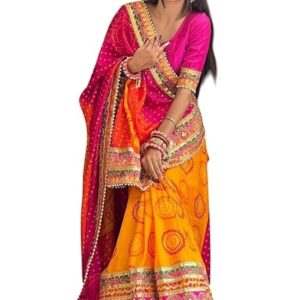 Yashika Women's Georgette Art Silk Bandhej Zari Work Embroidered Saree | Women Sari