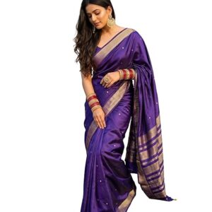 Shri Hari Sarees Women's Banarasi Silk Kanjivaram Pattu Saree with Zari Butta Work & Rich Contrast Pallu (Unstitched Blouse Piece)