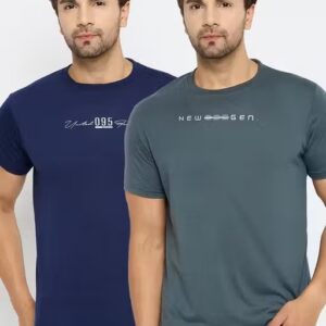 First Krush Mens Cotton Blend Navy Casual Wear Regular Fit Printed Tshirt