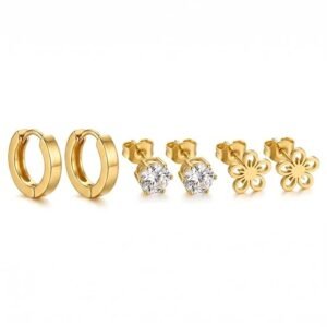 Dbell Gold Plated Earrings Set for Women & Girls, Stainless Steel Earrings Combo Set Anti Tarnish Waterproof Minimal Trendy Jewellery Gift