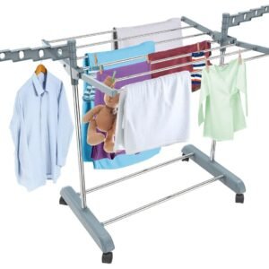 LiMETRO STEEL Single Pole Cloth Drying Stand Foldable and Portable with Wheels and 360 Rotating Hangers