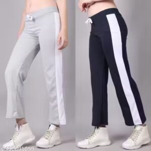 Pack of 2 Cotton Track Pant For women & Girl's | Straight Fit Women Trousers | Trendy Striped Trackpant for Womens | Joggers Regular Fit Elastic Waistband Joggers track pant Trousers | Activewear|Yogawear|Gymwear|Sportswear|Active Bottomwear | Track Pant for Summer | Women Lower | Women Pyjama