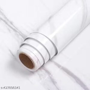 Marble Wallpaper Peel and Stick Waterproof Wallpaper for Home Kitchen Countertop Cabinet Furniture Oil Proof Kitchen Stickers (1, White 60X200)