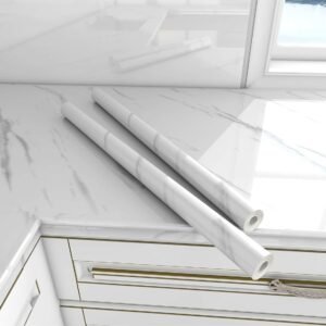 D-fix® Marble Peel and Stick Wallpaper for Home Decor, Waterproof Self-Adhesive Wall Stickers for Kitchen, Bathroom, Living Room – Wall Paper (60X200 CM (White)