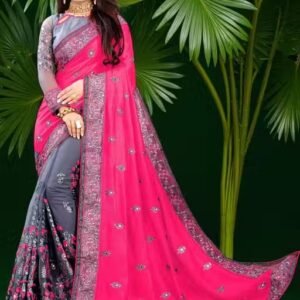 Embroidered, Embellished Bollywood Net, Art Silk Saree