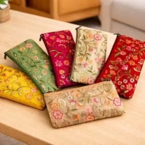 PACK OF 6 | Traditional Hand Purse Ladies with Zip | Embroidery Ethnic Pouch/Wallet Purse for Women | Return Gift for Ladies