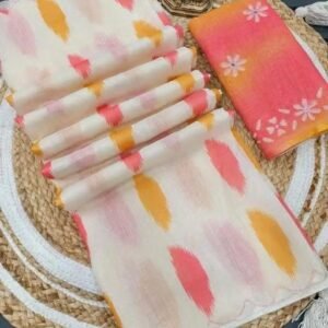 Cotton Cream Cotton Blouse Printed Saree Printed Blouse Trendy Saree