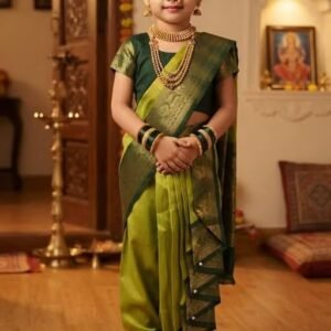 Kids Aura Mastani Nauvari Saree Pista G 5Y 003