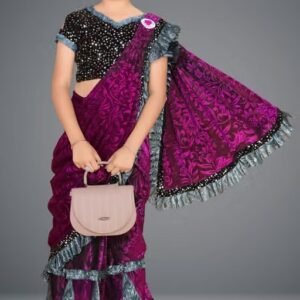Fancy Girls Saree Dress with Sequin Blouse | Kids Designer Readymade Saree | Malai Lycra Ethnic Party Wear for Girls