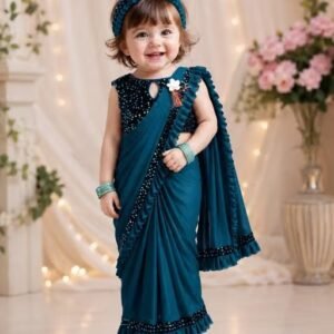 Party Wear Pink Kids Saree with Designer Un-Sitcth Blouse