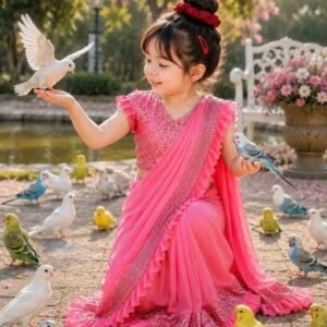 Kids party wear black Saree with Sequin Work & Stylish Un-stitch Blouse