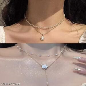 Trendy Layered Pearl Choker Necklace for Women | Gold Plated Alloy Double Layer Necklace with Pendant | Party & Daily Wear Jewellery