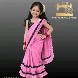 2026 TRENDING PRE_PLATTED SAREE WITH EMBOSS FLORAL UNSTITCHED BLOUSE PIECE FOR GIRL