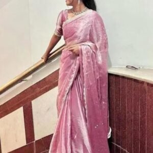 Trending Beautiful Fully Work Saree With Same Colour Attractive Blouse Piece It’s a heavy fabric with Full sirosky work in saree with Cut work Border with Unstitched Plain Silk Fabric