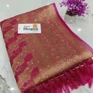 Fancy Green Organza Saree with Swarovski Stone & Jhalar