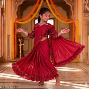 Girls Ready To Wear Ruffle Saree for Kids with Sequence Blouse Party Wear Ethnic Dress